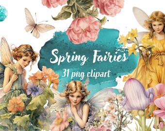 Vintage style Spring Fairies- Digital Download for Scrapbooking, Invitations, and More! Commercial Use