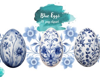 Blue Watercolor Eggs - Spring Easter Grand Millennial Digital Download for Scrapbooking, Invitations, and More! Commercial Use