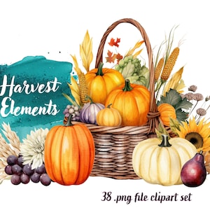 Watercolor Harvest Elements - Digital Download for Scrapbooking, Invitations, and More! Commercial Use