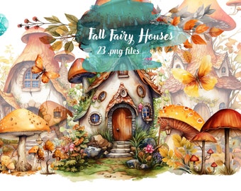 Watercolor Fall Fairy Houses - Digital Download for Scrapbooking, Invitations, and More! Commercial Use