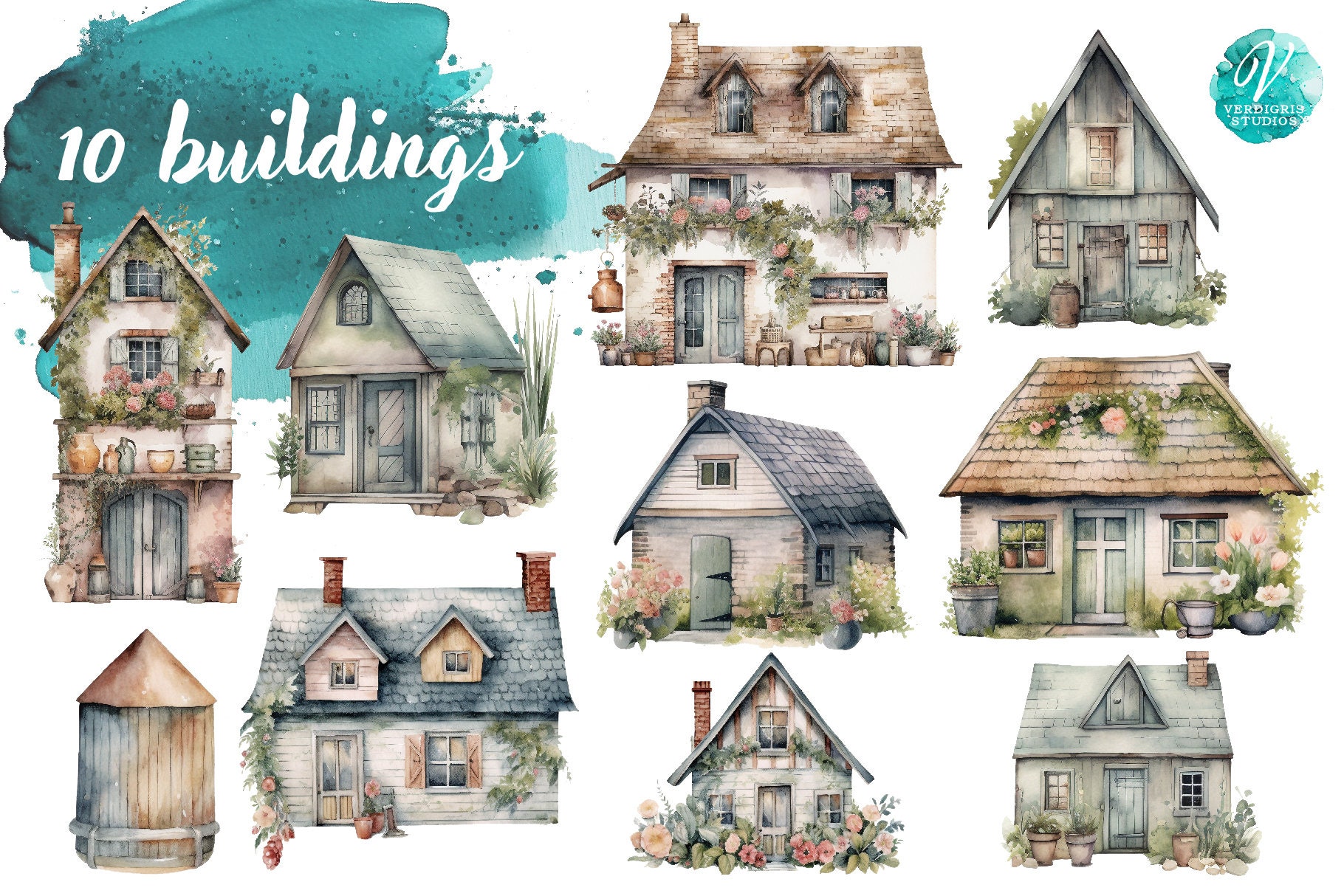 Watercolor Cottagecore - Rustic Digital Download for Scrapbooking ...
