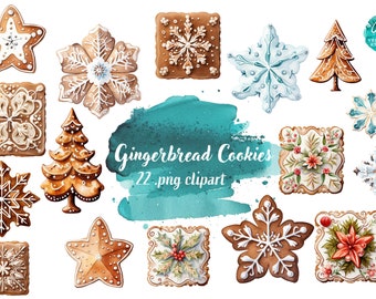 Watercolor Vintage Style Gingerbread Christmas Cookies - Digital Clipart Illustrations Instant Download, Commercial Use