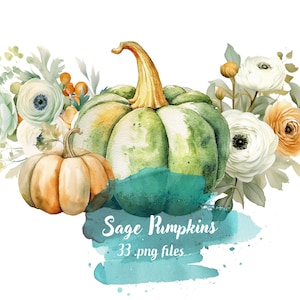 Watercolor Sage Pumpkins - Digital Download for Scrapbooking, Invitations, and More! Commercial Use