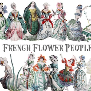 50% オフセール! ビンテージ クリップアート、フランスの花の人々のイラスト。