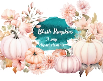 Watercolor Pink Pumpkins - Digital Download for Scrapbooking, Invitations, and More! Commercial Use