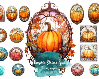 Stained Glass Pumpkins - Digital Download for Scrapbooking, Invitations, and More! Commercial Use
