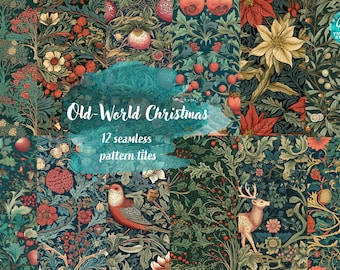 Seamless Patterned Paper - Old World Christmas , William Morris style Holiday designs digital download