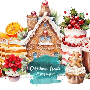 Watercolor Christmas Treats - Digital Clipart Illustrations Instant Download, Commercial Use