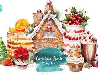 Watercolor Christmas Treats - Digital Clipart Illustrations Instant Download, Commercial Use
