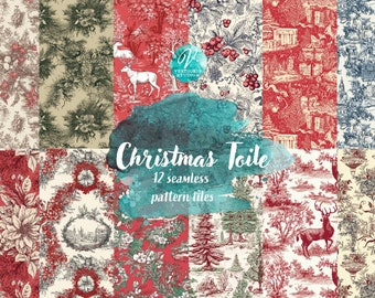 Seamless Patterned Paper - Christmas Toile , Vintage Holiday designs 12x12 printable paper set digital download, commercial use