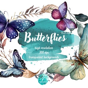 Skurriles Aquarell Schmetterling Clipart Set - Digitaler Download für Scrapbooking, Einladungen und mehr! Kommerzielle Nutzung