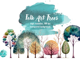 Whimsical Folk Art Trees - Digital Download for Scrapbooking, Invitations, and More! Commercial Use