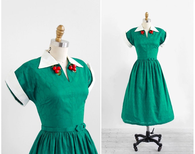 Vintage 1950s Dress / 1940s Dress / Green Christmas Holiday - Etsy