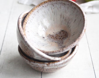 Set of Three Small Rustic Bowls in Toasted Marshmallow Glaze, Stoneware Ceramic Bowls, Handmade Stoneware Dipping Bowls