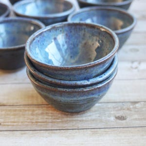 Handmade Stoneware Prep Bowls: Set of Three Speckled Blue Ceramic Dipping Bowls