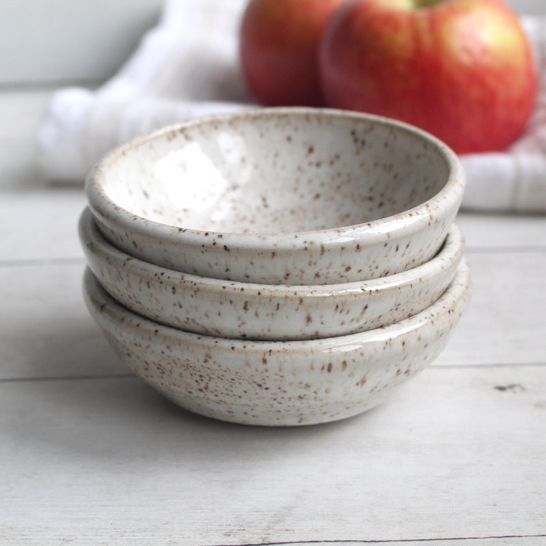 Three Small Stoneware Bowls in Speckled Shiny Creamy White Etsy