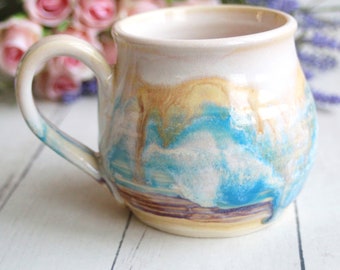 Colorful Stoneware Mug, 15 oz., Handmade Pottery Coffee Cup, Wheel Thrown Ready to Ship Made in USA