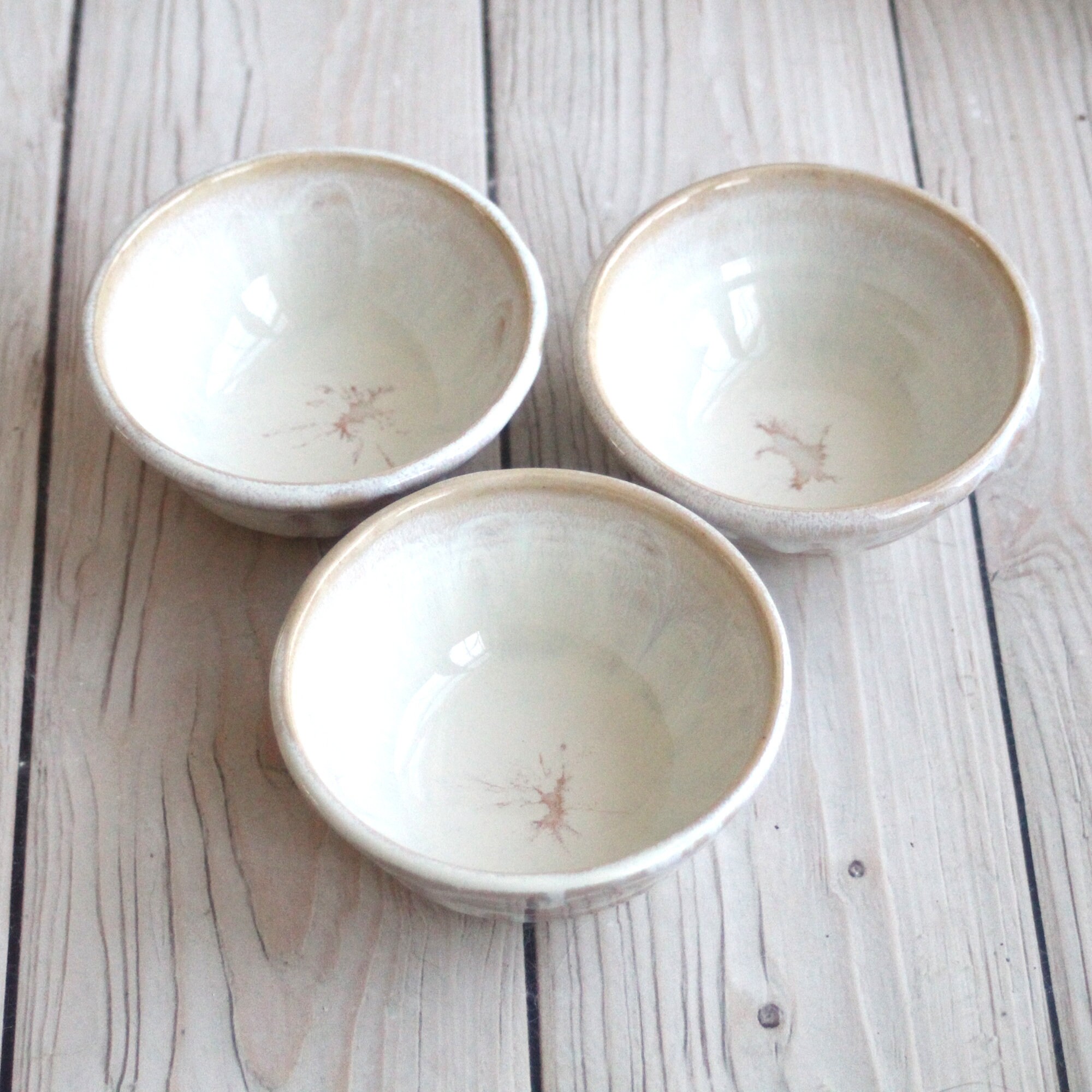 Andover Pottery — Three Small Rustic Prep Bowls in Speckled Stoneware and  White Blush Blue Glaze Made in USA