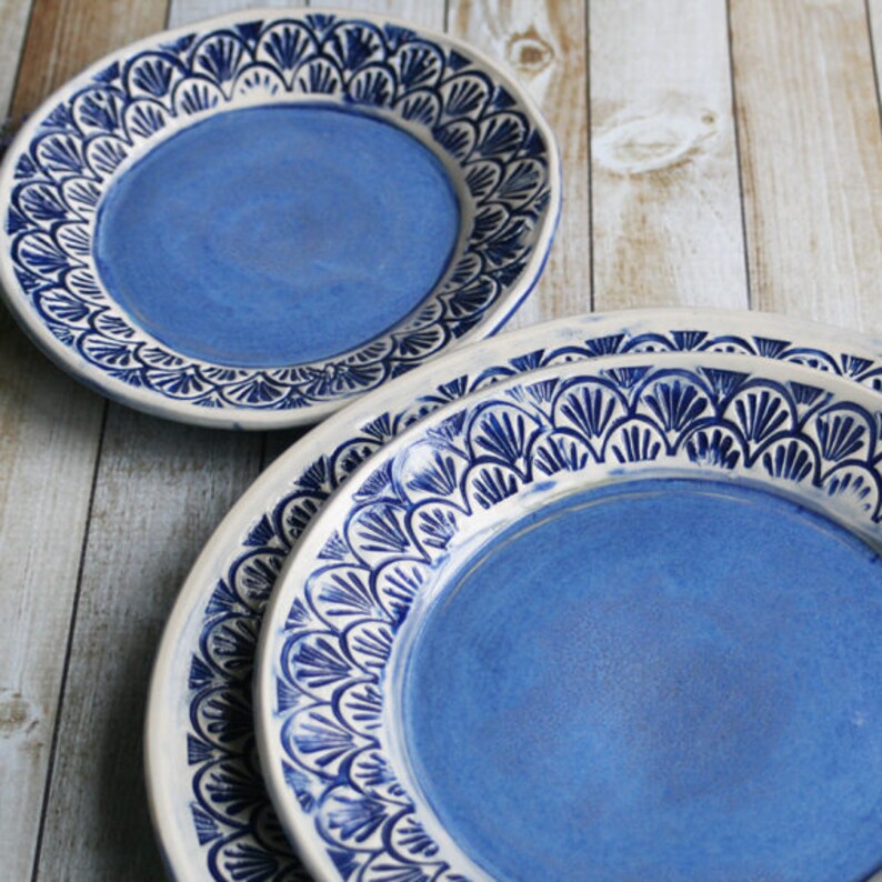 Modern Rustic Blue and White Dinnerware Place Setting Handmade Etsy