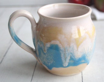 Colorful Stoneware Mug, 16 oz., Handmade Pottery Coffee Cup, Wheel Thrown Ready to Ship Made in USA