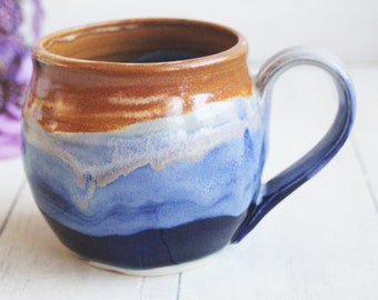 Colorful Coffee Mug in Dripping Multi Colored Glazes, Stoneware Pottery Coffee Cup 14 oz. Made in USA Ready to Ship