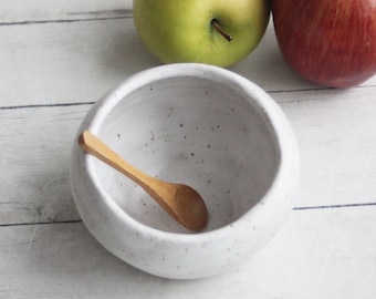 Salt Cellar in Matte White Glaze, Ceramic Salt Pig, Speckled Stoneware, Handcrafted Pottery Made in USA