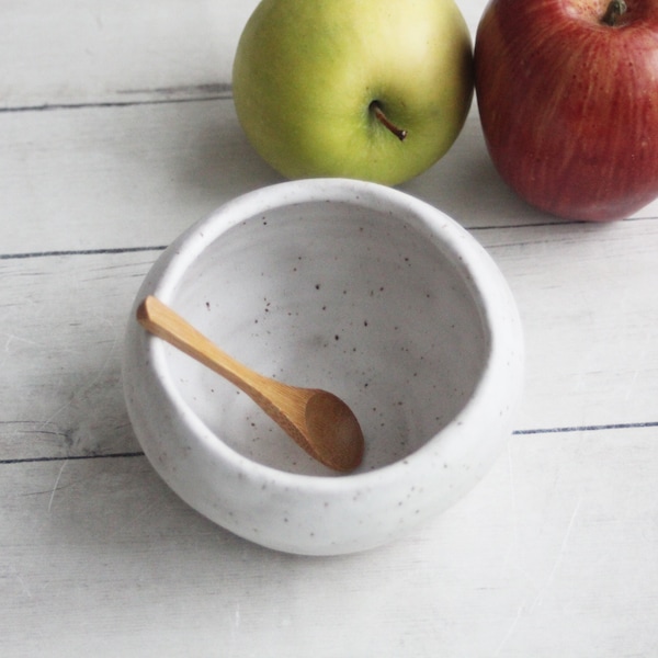 Handmade Speckled Salt Cellar: Matte White Ceramic Salt Pig