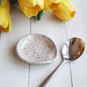 Speckled Beige Ceramic Spoon Rest: Rustic Coffee Station Decor