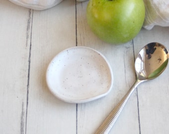 Handmade Speckled Stoneware Spoon Rest: Matte White Glaze