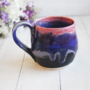 Handmade Stoneware Coffee Mug: Pink, Purple, and Black Pottery (14 oz)