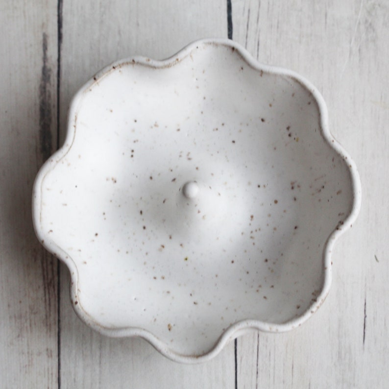 Matte White Speckled Ceramic Jewelry Dish Ring Holder Ready to Ship Handcrafted in USA Engagement Gift
