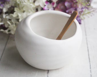 Handmade Ceramic Salt Cellar: Matte White Stoneware Salt Pig