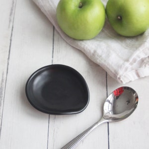 Small Spoon Rest in Modern Satin Black Glaze, Pottery Dish for your Coffee or Tea Spoon, Ready to Ship Made in USA image 3