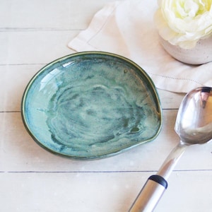 Large Handmade Ceramic Spoon Rest: Large Hunter Green Kitchen Utensil Holder