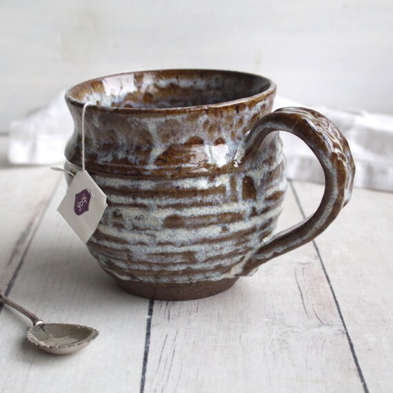 rustic mug in dark brown speckled stoneware and dripping white etsy