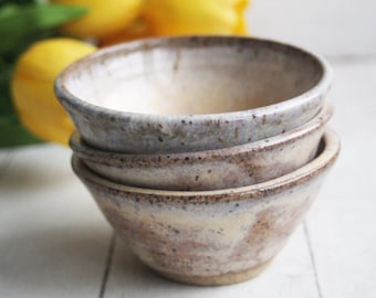 Prep Bowls - Set of Three Small Rustic Bowls - Milk and Honey Stoneware Ceramic Bowls - Handmade Stoneware Dipping Bowls - Specked Pottery