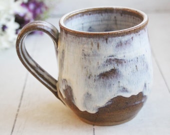 Rustic Brown Speckled Stoneware Mug: Cream Glaze Pottery Coffee Cup