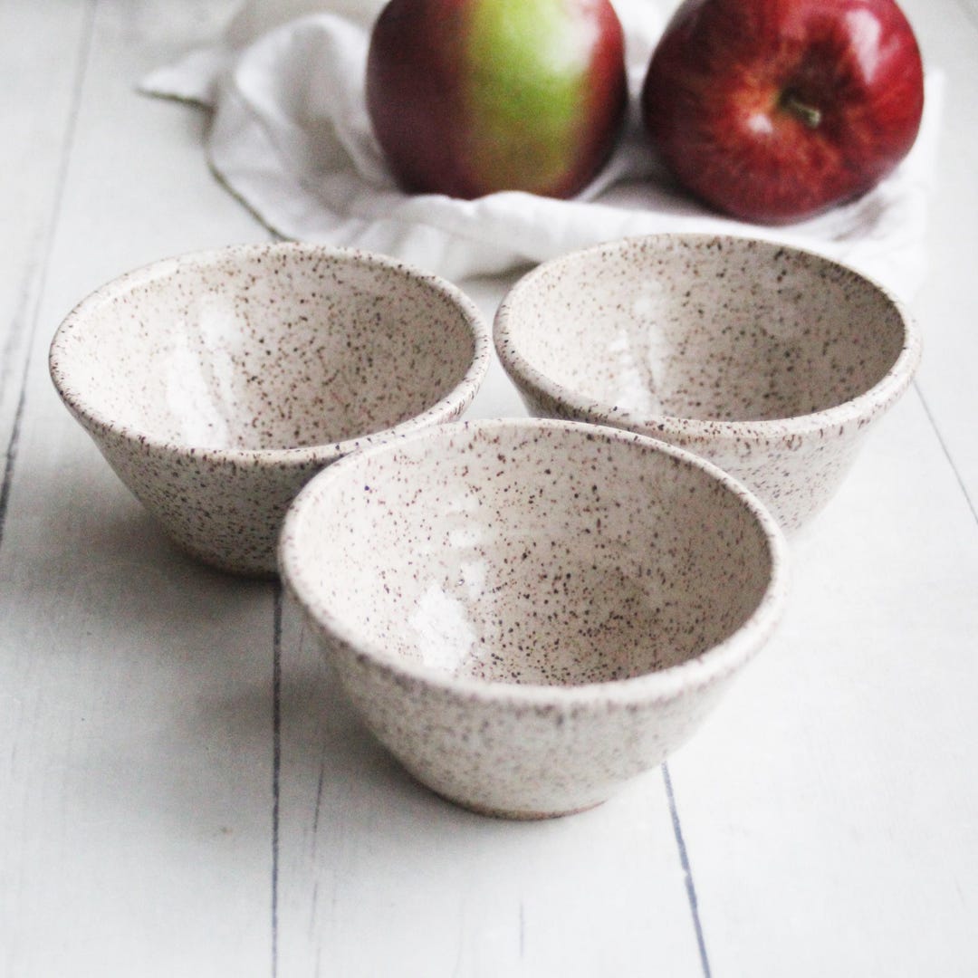 Rustic Small Bowl Three Small Rustic Stoneware Bowls in Deeply Speckled Shiny Creamy ...