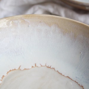 Discounted SECONDS, Set of Four Shallow Bowls in Dripping White and Ocher Glaze Made in USA Ready to Ship image 10