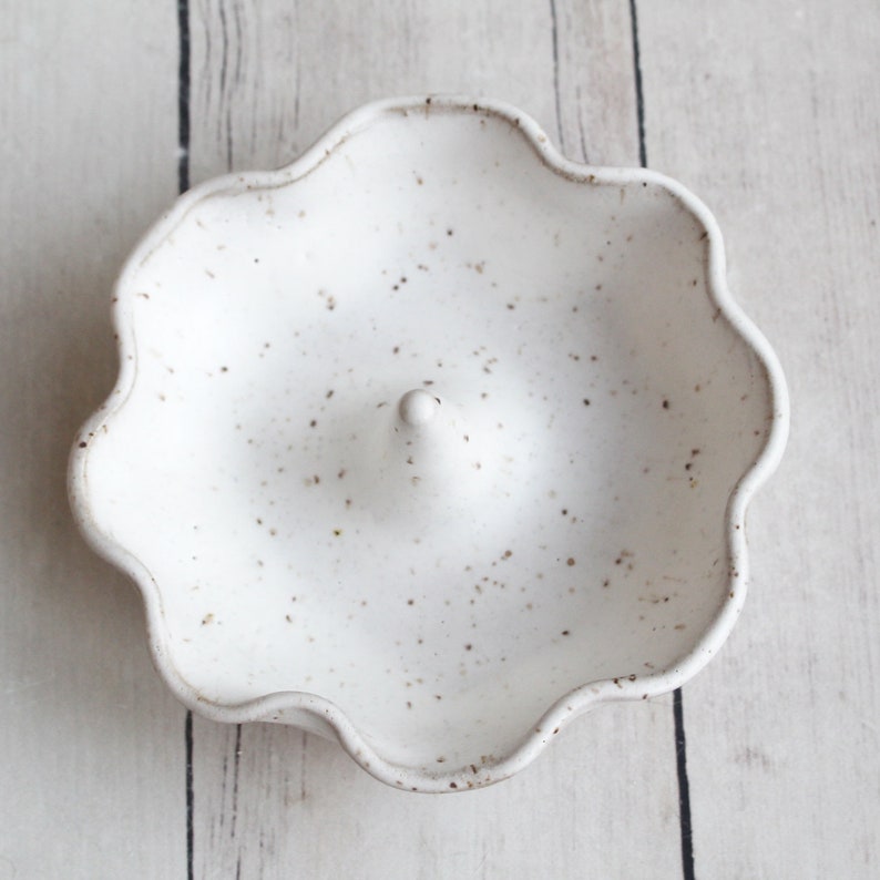Matte White Speckled Ceramic Jewelry Dish Ring Holder Ready to Ship Handcrafted in USA Engagement Gift