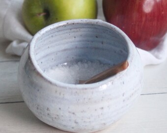 Rustic Salt Cellar in Icy White Glaze, Ceramic Salt Pig, Speckled Stoneware, Handcrafted Pottery Made in USA