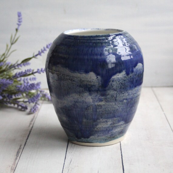 Large Ceramic Vase With Textured Rustic Blue Glaze Handcrafted Etsy