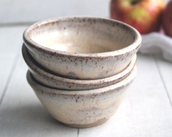 Prep Bowls - Set of Three Small Rustic Bowls - Milk and Honey Stoneware Ceramic Bowls - Handmade Stoneware Dipping Bowls - Specked Pottery