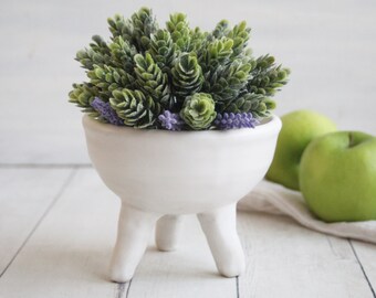 Quirky Tripod Planter in Modern Matte White Glaze, Ceramic Pottery Flower Pot, Made in USA