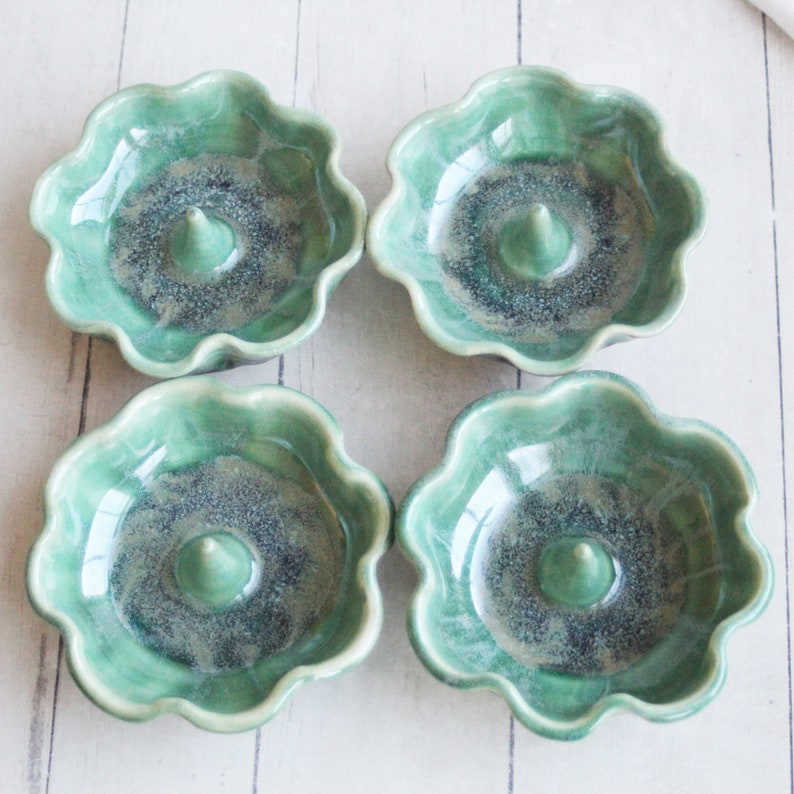 Shimmering Green Ring Holder, Handmade Ceramic Jewelry Dish, Made in USA, Ready to Ship image 4