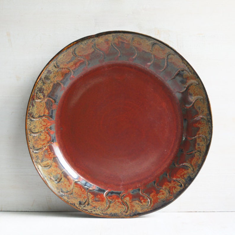 Rustic Dinnerware Plate Red and Black Stoneware Plate Handmade Etsy