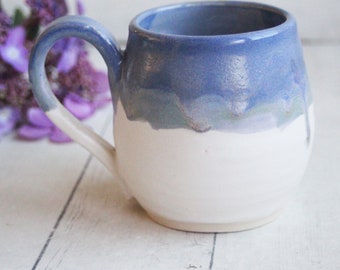 Stoneware Coffee Mug in Purple and White Glazes Handmade Pottery 14 oz. Made in USA Ready to Ship