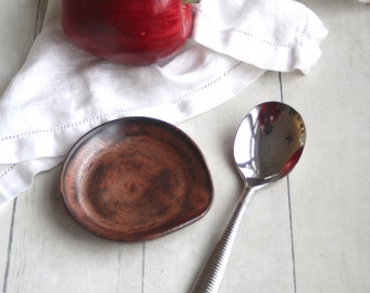 Small Copper Metallic Rustic Spoon Rest, Handcrafted Dish for your Coffee Station, Made in USA