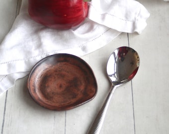 Small Copper Metallic Rustic Spoon Rest, Handcrafted Dish for your Coffee Station, Made in USA