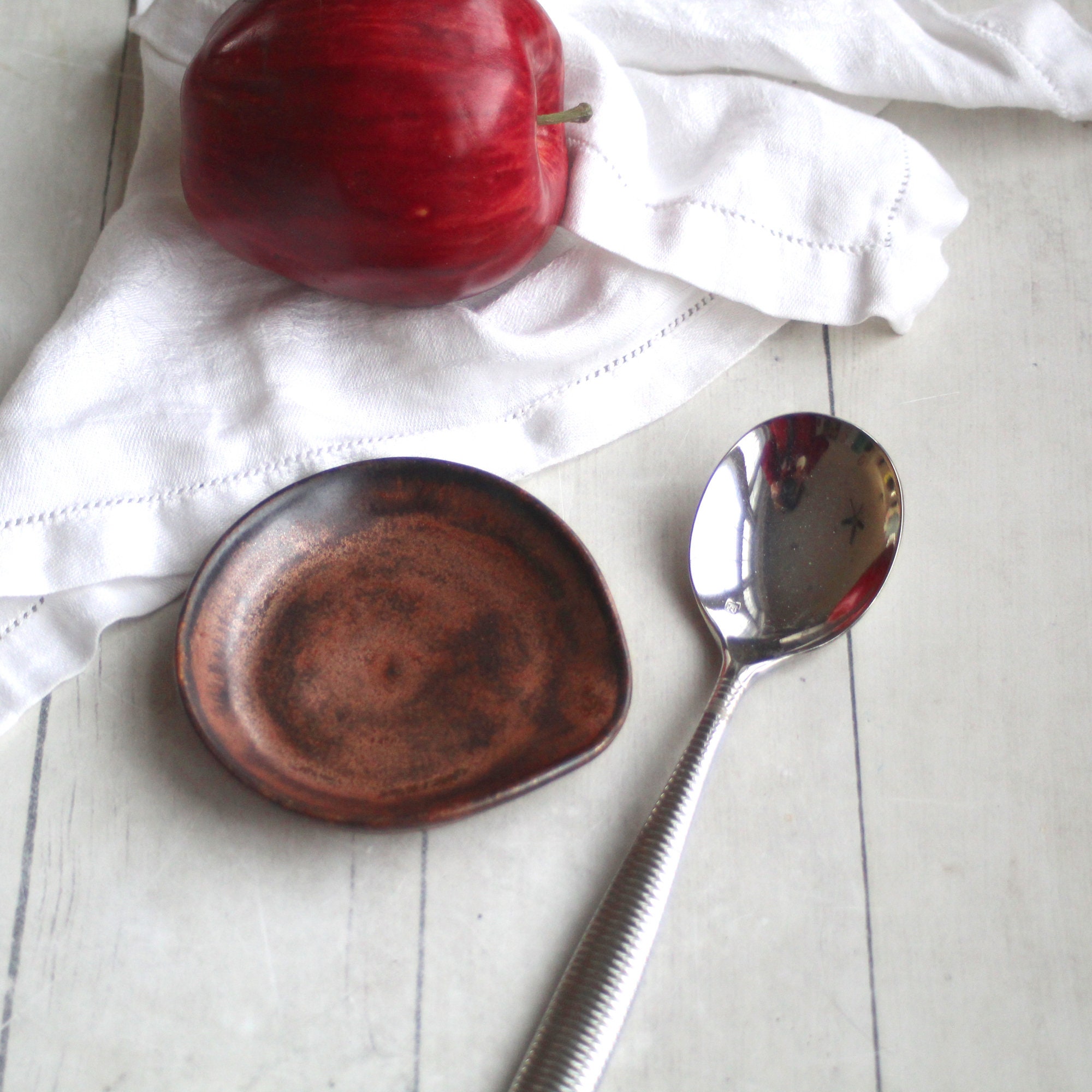 Handcrafted Copper Metallic Spoon Rest: Rustic Coffee Station Dish